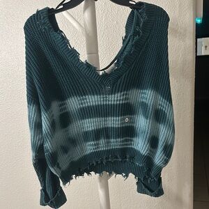 Forever 21 Teal Distressed Knit Hoodie